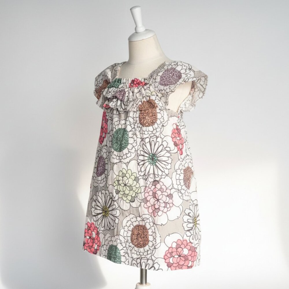100% Cotton Floral Top Dress with Ruffle Front Girls Size 4t